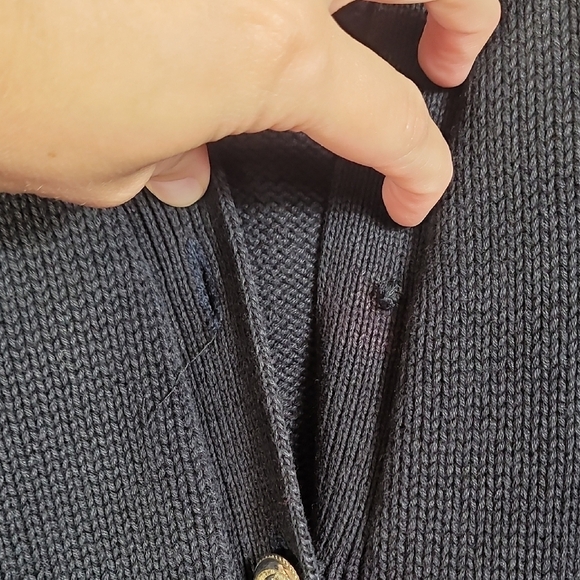 Vintage Women Button Up Cardigan Size L Crest Academia Teacher Navy Preppy Knit - Picture 7 of 13